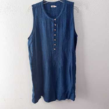 Faherty Isha basketweave blue dress linen large