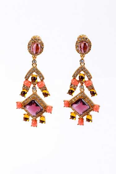 KENNETH JAY LANE Crystal & Vermillion Cabochon Ch… - image 1