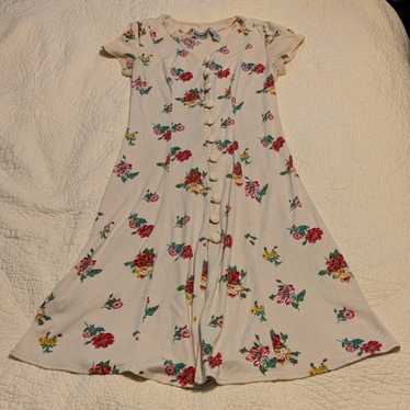 Vintage white cotton floral dress with pink flower