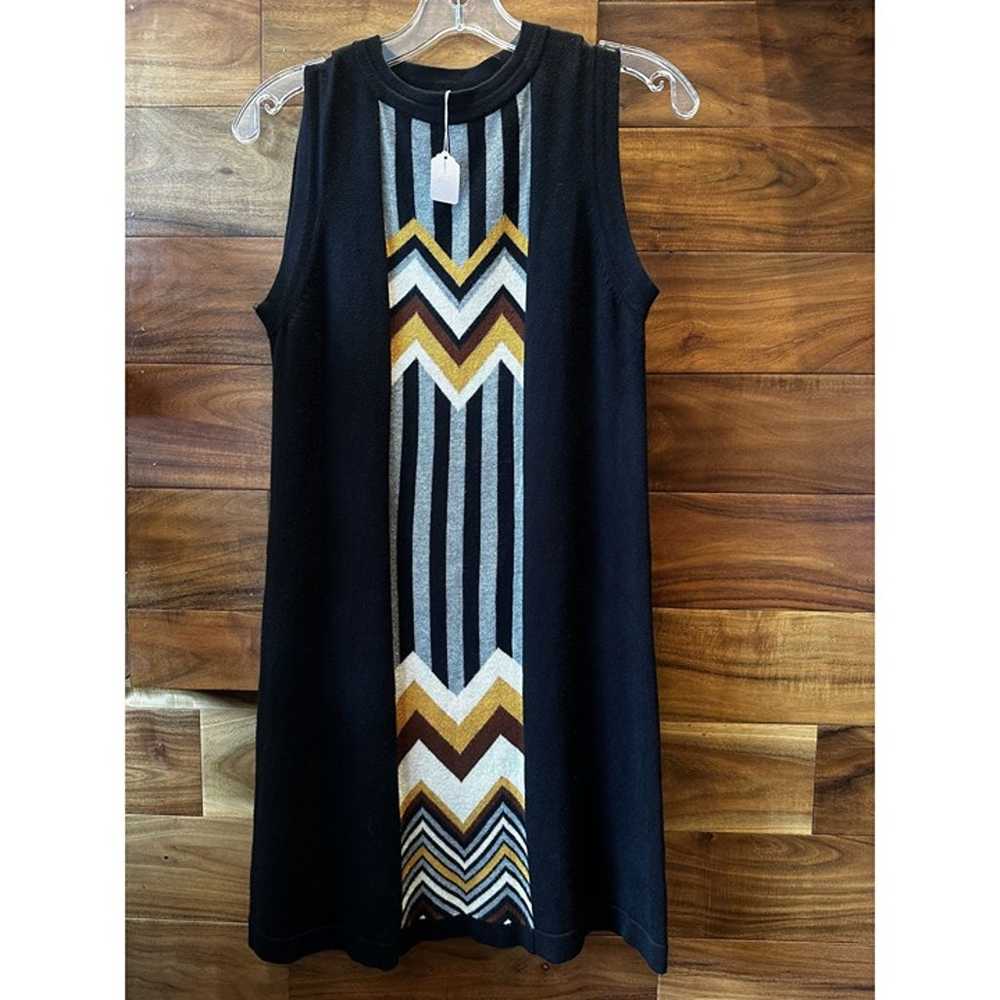 Vintage Sleeveless Black Knit Dress with Chevron … - image 1