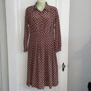 Vtg Chalet Blanc tan paisley polyester dress