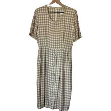 Julian Taylor Dress Sz 6 Cream/White/Tan Gingham … - image 1