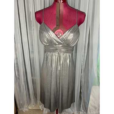 Y2k slip dress formal party silver lamae