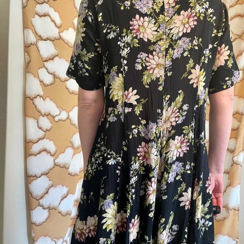 Vintage Black & Floral Short Sleeve Maxi Dress - image 2