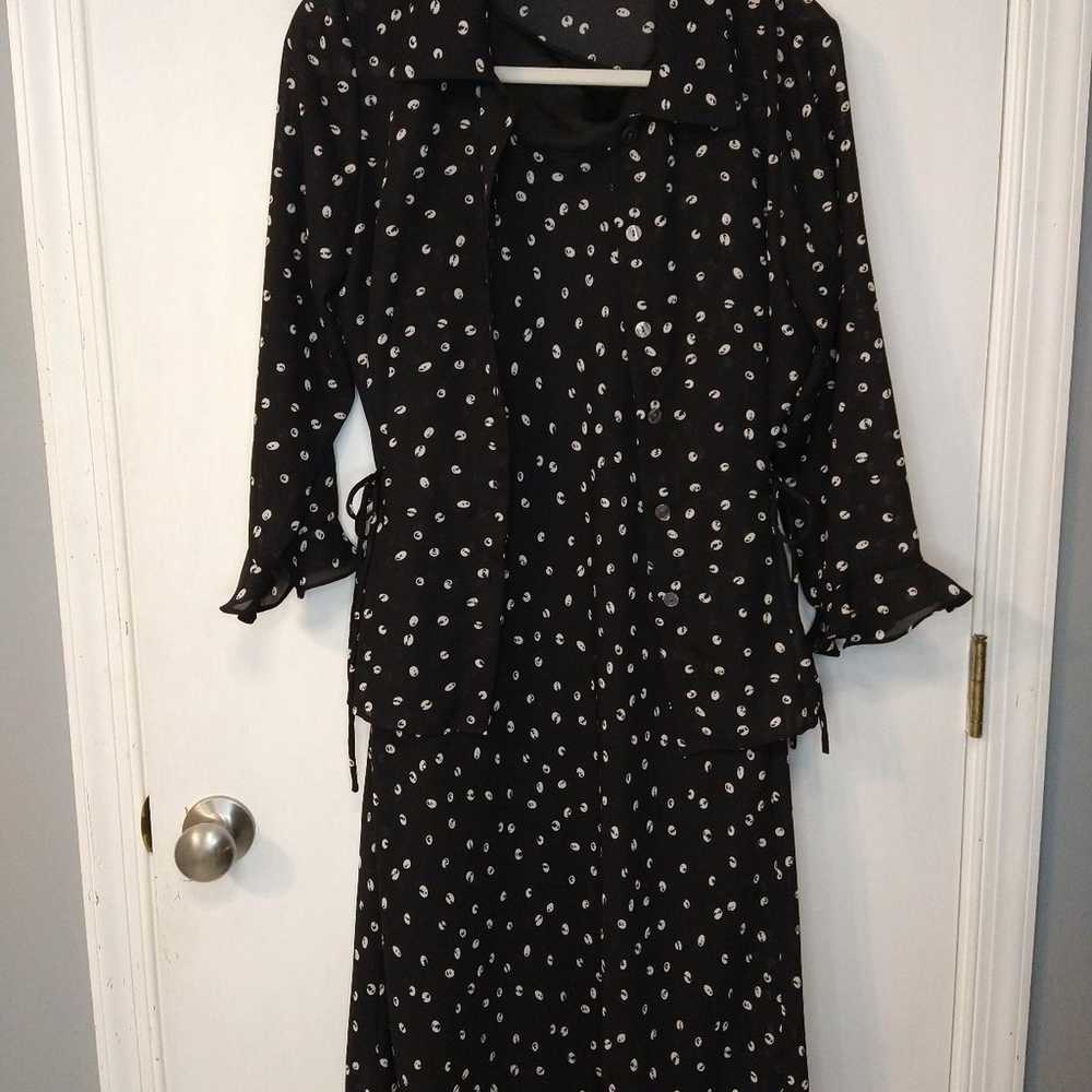 Vintage 90's Y2K Black Polka Dot Two Midi Piece D… - image 1