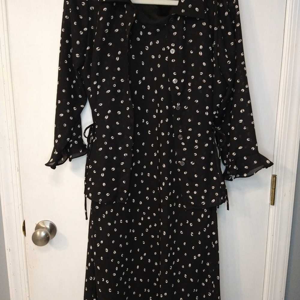 Vintage 90's Y2K Black Polka Dot Two Midi Piece D… - image 2