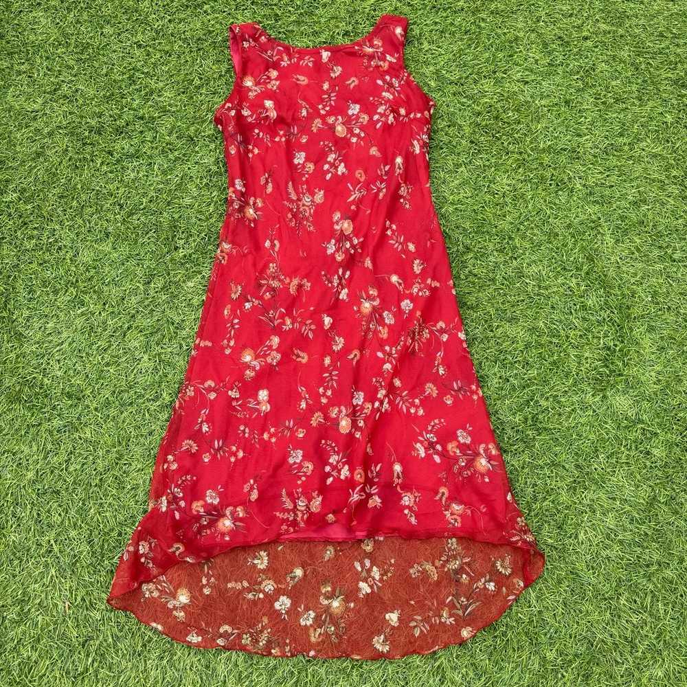 Red floral midi dress - image 1