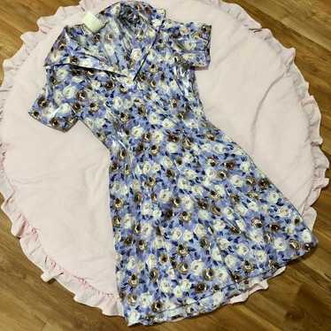 Vintage 90s lavender rose floral collar dress - image 1