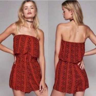 Free People red Rosa romper strapless boho orange 