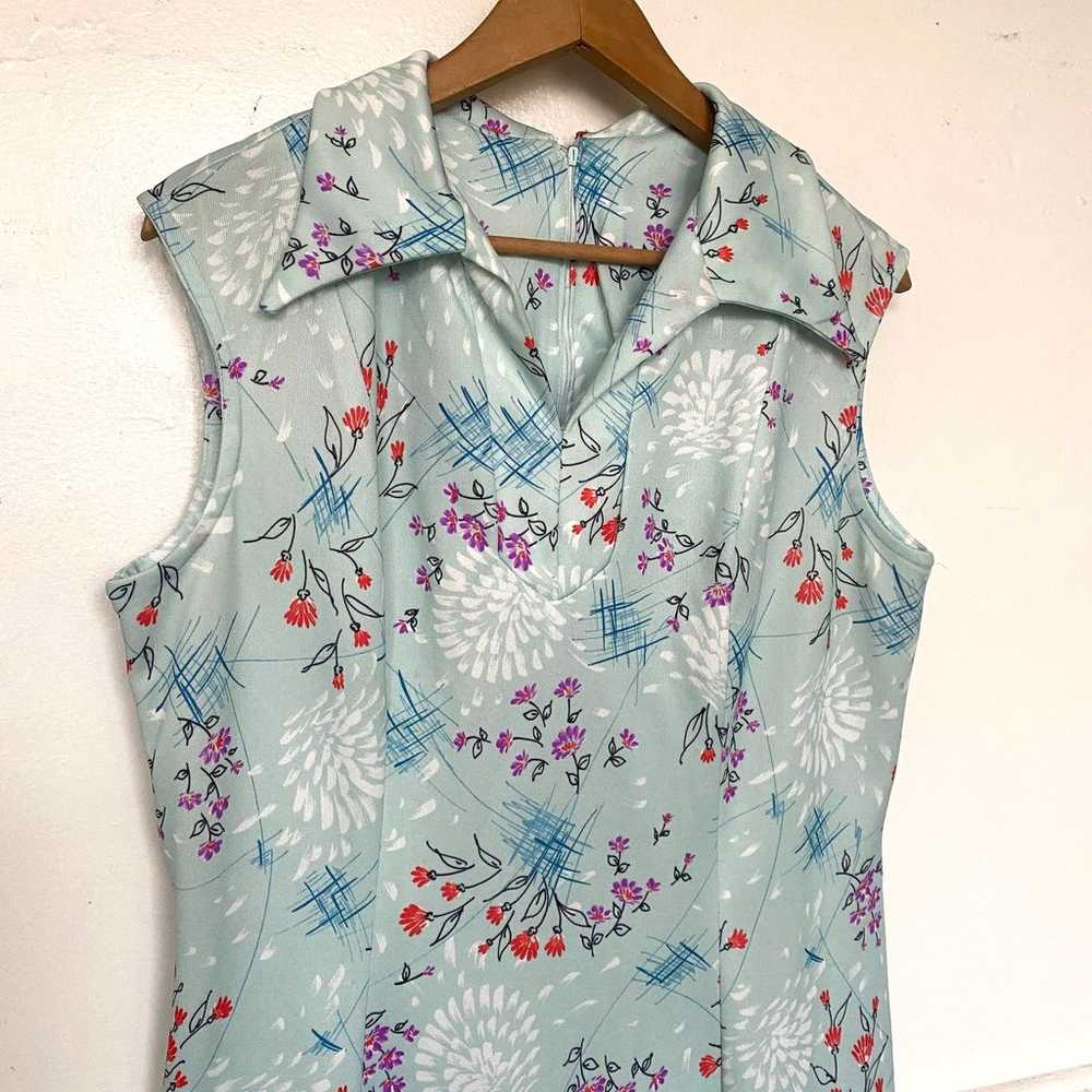 Vintage 1970s Blue Floral Pattern Dress - image 1