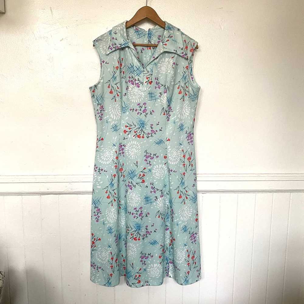 Vintage 1970s Blue Floral Pattern Dress - image 2