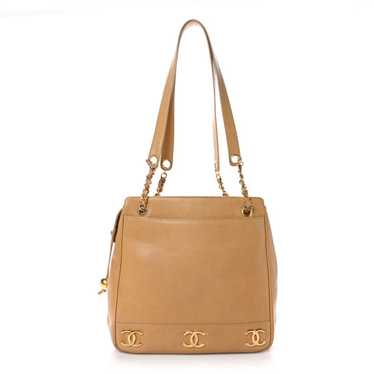 CHANEL Caviar CC Shoulder Bag Beige