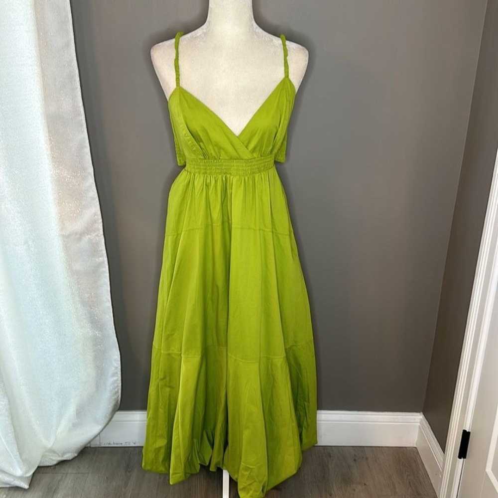 Anthropologie V-Neck Tiered Bubble-Hem green Dres… - image 11