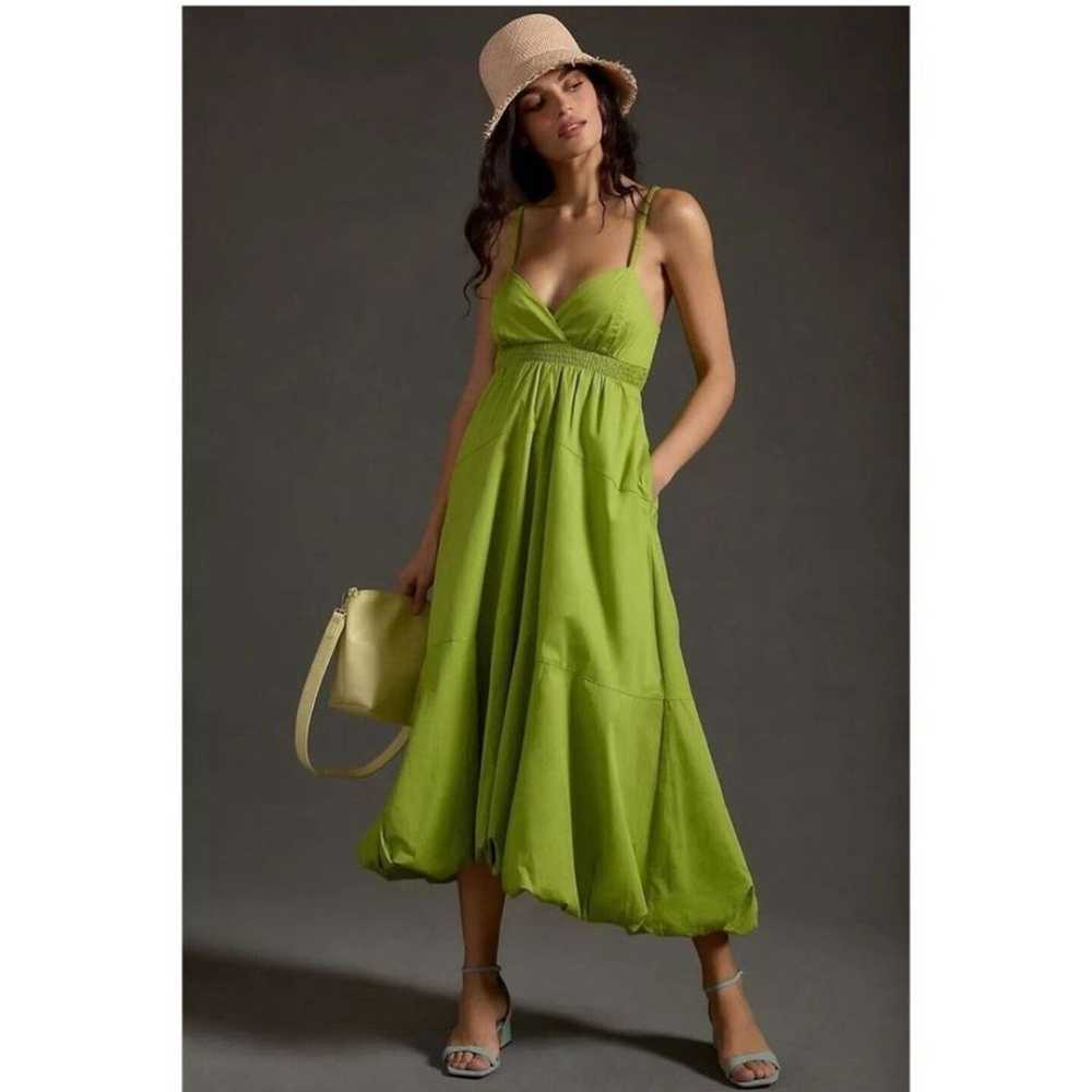 Anthropologie V-Neck Tiered Bubble-Hem green Dres… - image 2