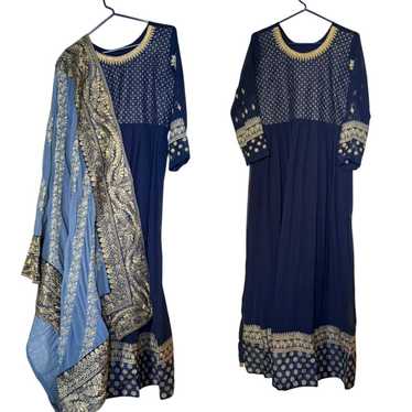 Elegant Navy Blue Anarkali Suit with Dupatta and … - image 1