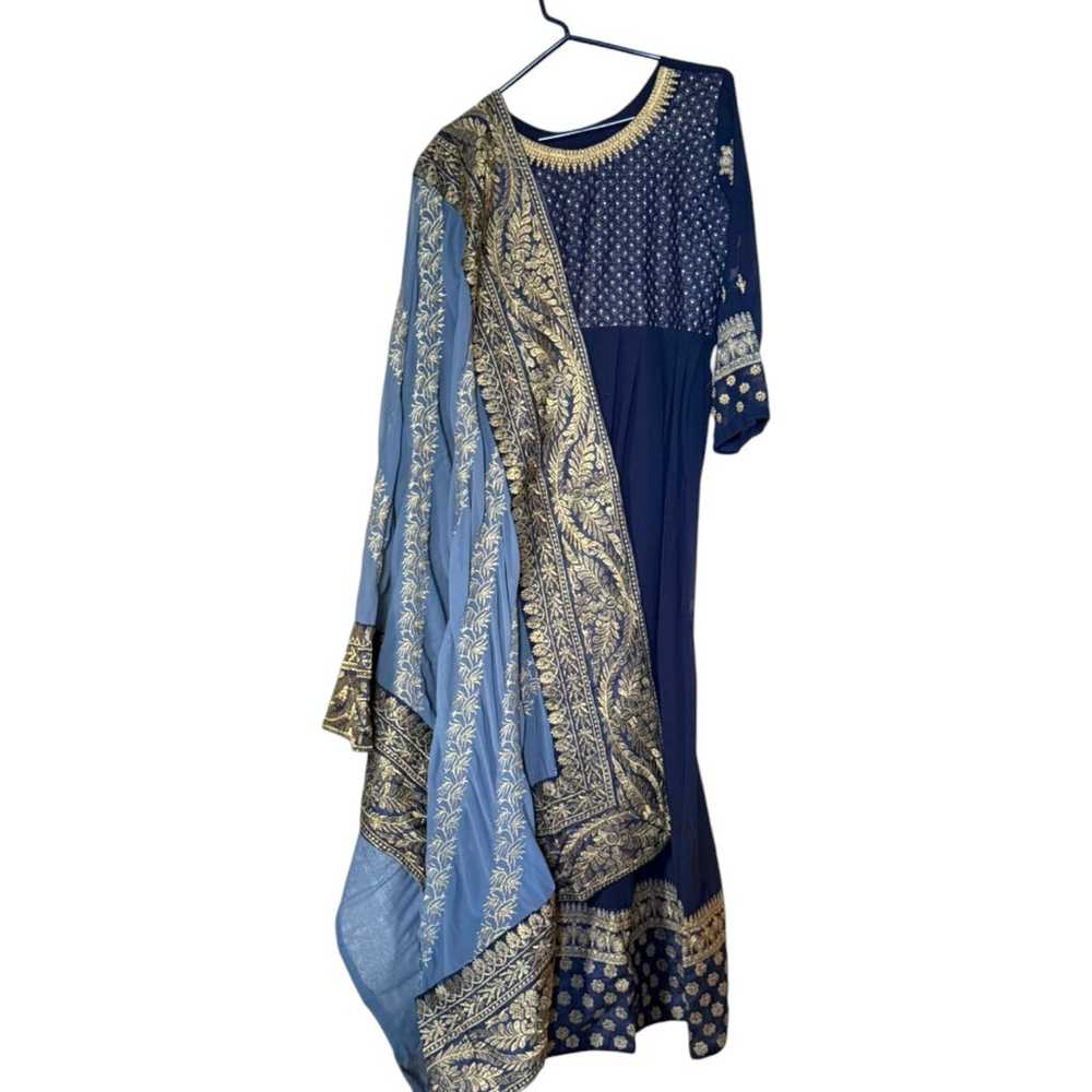 Elegant Navy Blue Anarkali Suit with Dupatta and … - image 2