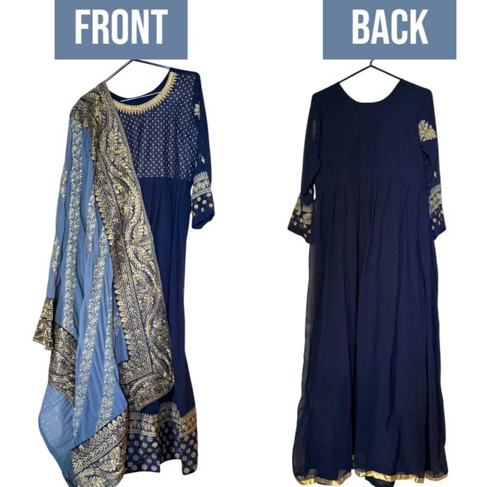 Elegant Navy Blue Anarkali Suit with Dupatta and … - image 4