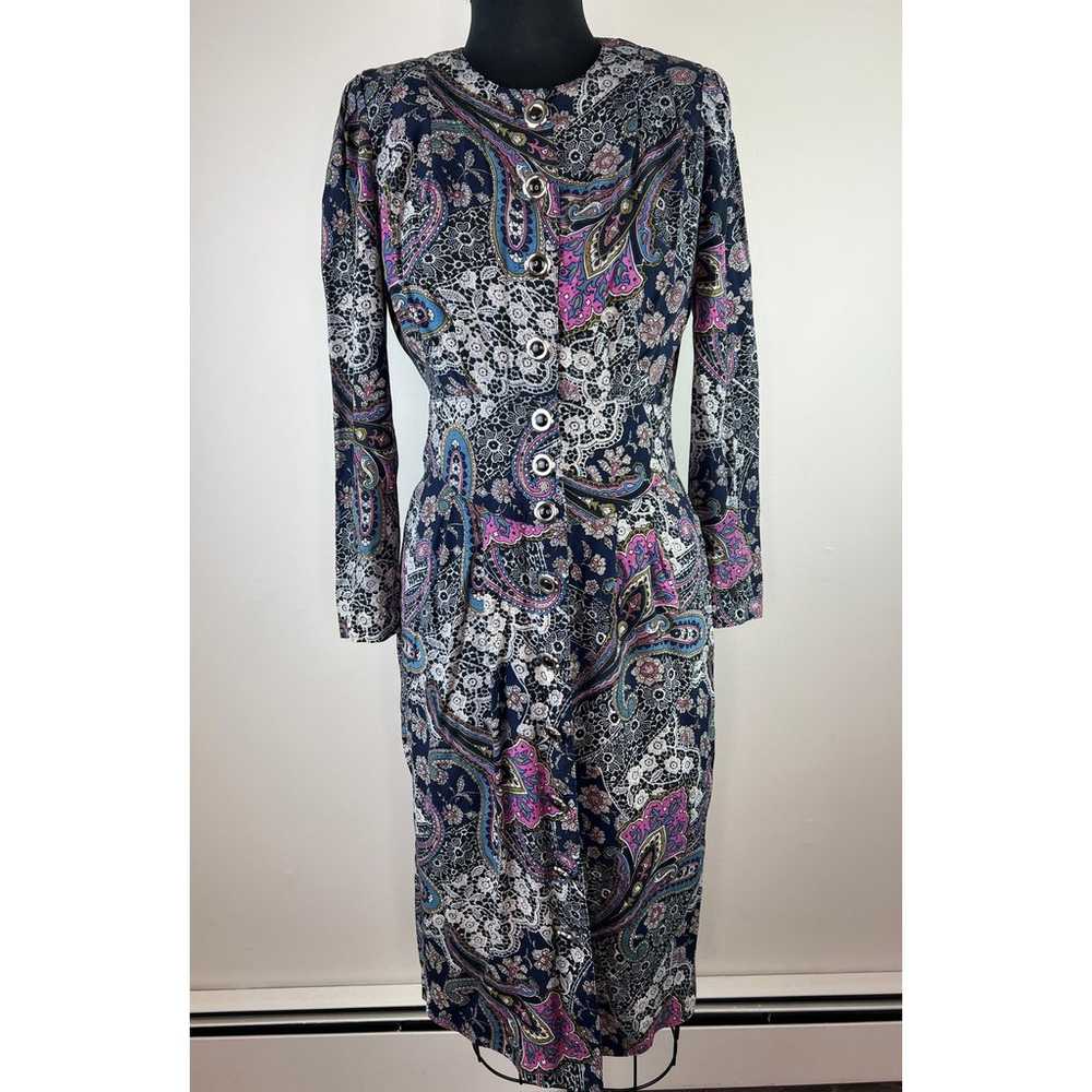 VINTAGE Success Dress Black Paisley Floral Print … - image 1