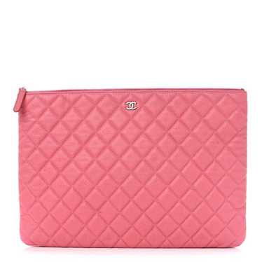 CHANEL Caviar Quilted Large Cosmetic Case Rose Pin