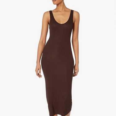 ENZA COSTA Ribbed Brown Tank Silk Midi Dress