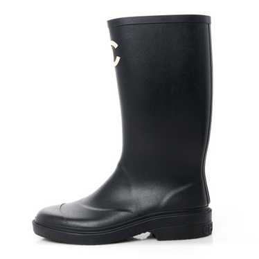 CHANEL Caoutchouk CC High Boots 38 Black