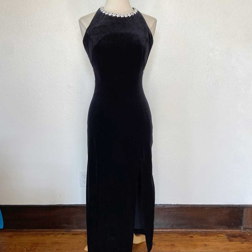 Vintage 90s Full Velvet Full Length Backless Flow… - image 2