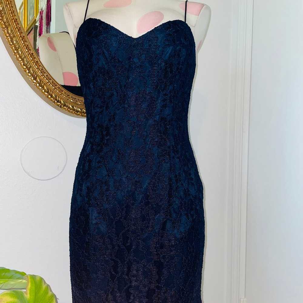 Vintage 90s Ann Taylor Navy Blue Lace Midi Dress - image 2