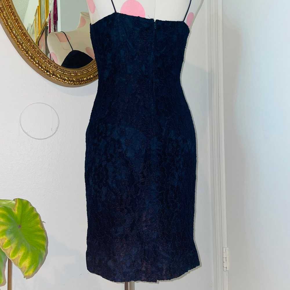 Vintage 90s Ann Taylor Navy Blue Lace Midi Dress - image 3