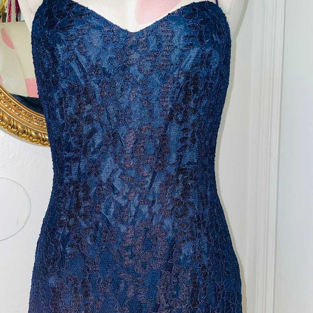 Vintage 90s Ann Taylor Navy Blue Lace Midi Dress - image 4