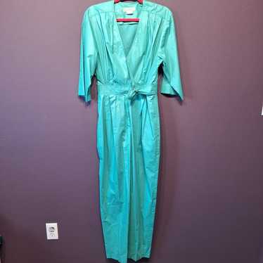 Vintage Pantasia womens aqua blue jumpsuit buckle 