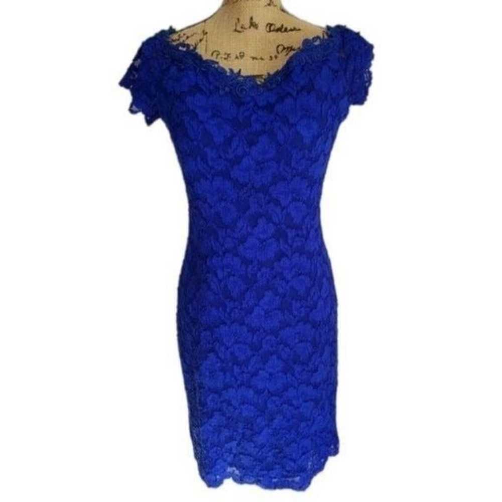 Vintage 1980s Blue Lace Party Dress Formal Prom H… - image 1