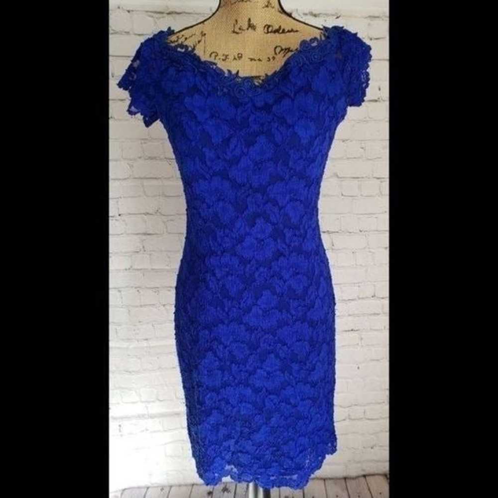 Vintage 1980s Blue Lace Party Dress Formal Prom H… - image 2