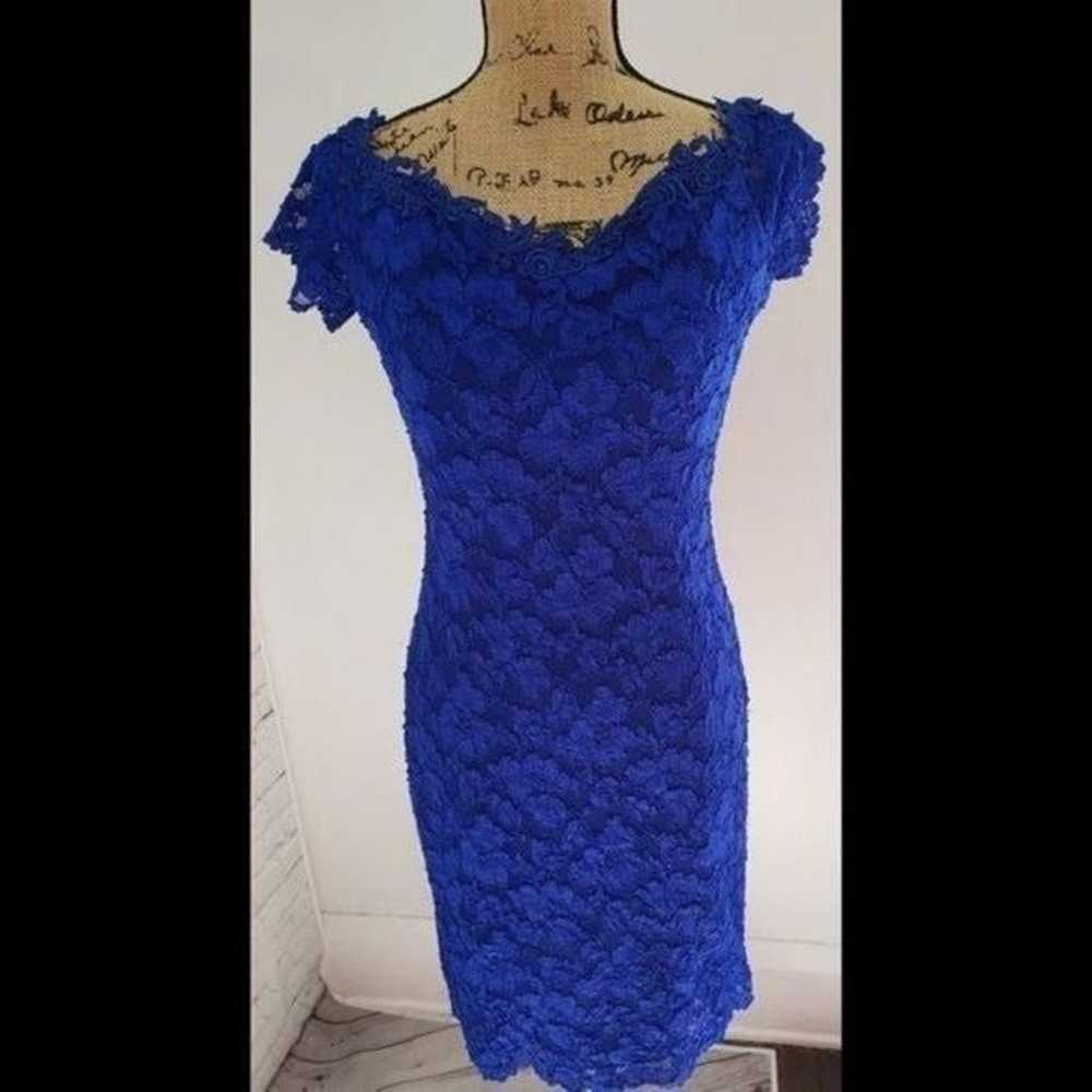 Vintage 1980s Blue Lace Party Dress Formal Prom H… - image 3