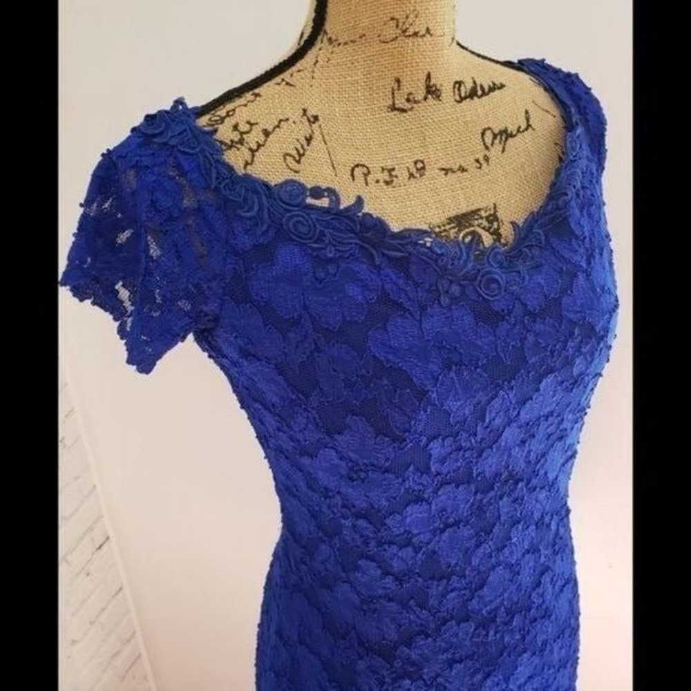 Vintage 1980s Blue Lace Party Dress Formal Prom H… - image 5