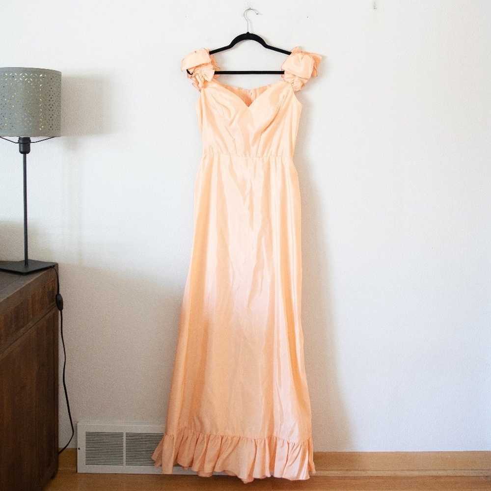 Vintage Priscilla of Boston Ruffle Shoulder Peach… - image 1