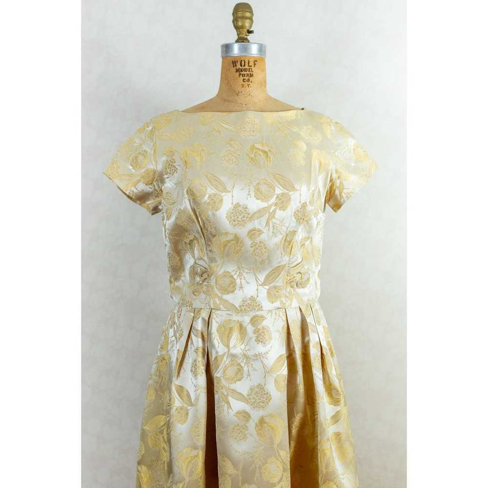 Vintage 60s Gold Champagne Silk Brocade Floral Co… - image 3