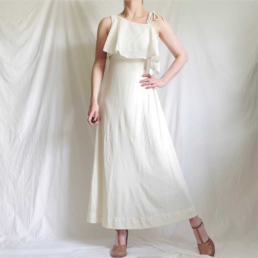 Vintage 70s Ivory Cream Maxi Dress, Asymmetrical … - image 1