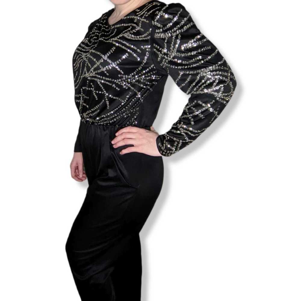 Vintage 80s Silver Glitter Stretchy Long Sleeve J… - image 2