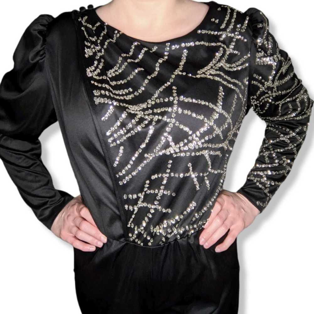 Vintage 80s Silver Glitter Stretchy Long Sleeve J… - image 3