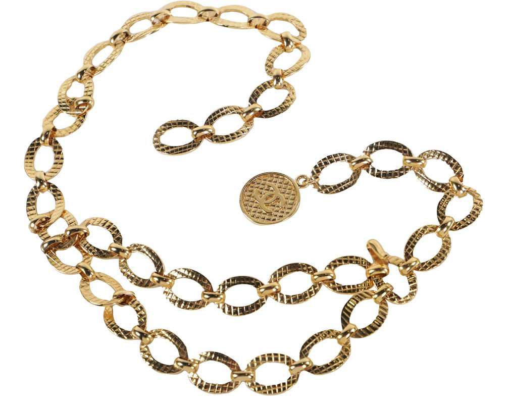 Vtg 90s CHANEL Chain Swag Gold Waist Belt - image 1