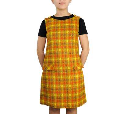 1970s Vintage Handmade Retro Plaid Orange Yellow … - image 1