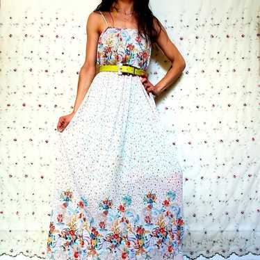 Vintage 70s Pleated Floral Chiffon Dress - image 1