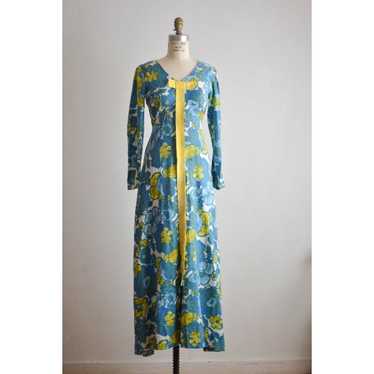 Vintage 1970's maxi dress green Small yellow flor… - image 1