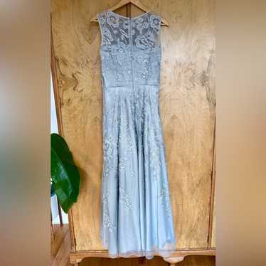 Tahari ASL Grey Silver Embroidered Floral Long Fo… - image 1