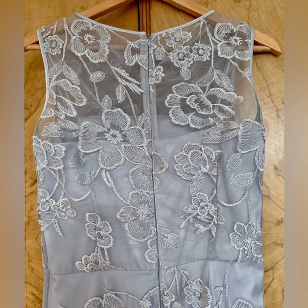 Tahari ASL Grey Silver Embroidered Floral Long Fo… - image 2