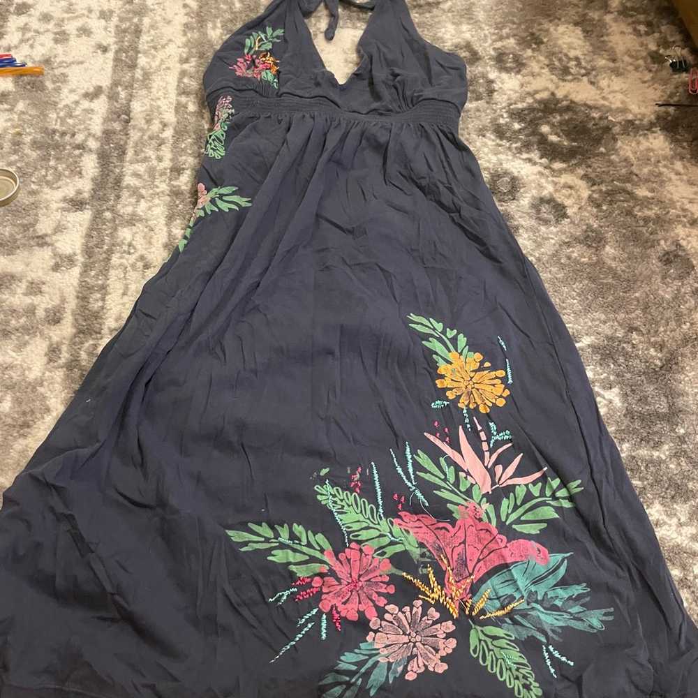 Gray embroidered floral y2k halter top dress - image 4