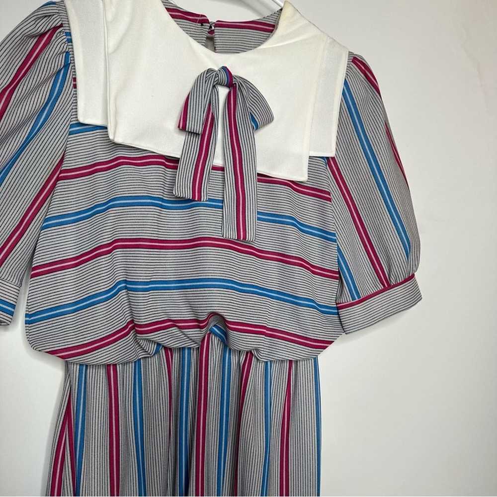 Vintage 80s, Striped Midi Dress, Sailor Collar, G… - image 10