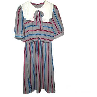 Vintage 80s, Striped Midi Dress, Sailor Collar, G… - image 1