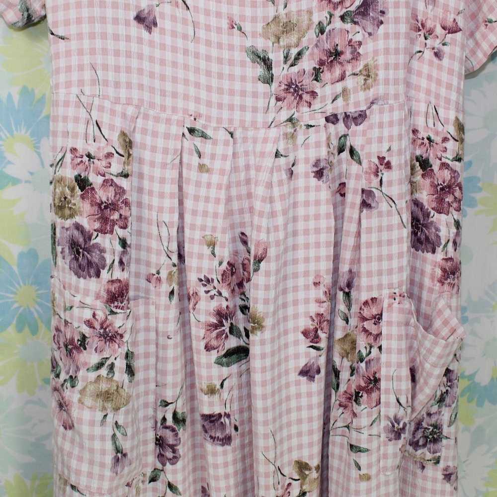 vintage light pink plaid floral short sleeve sund… - image 3