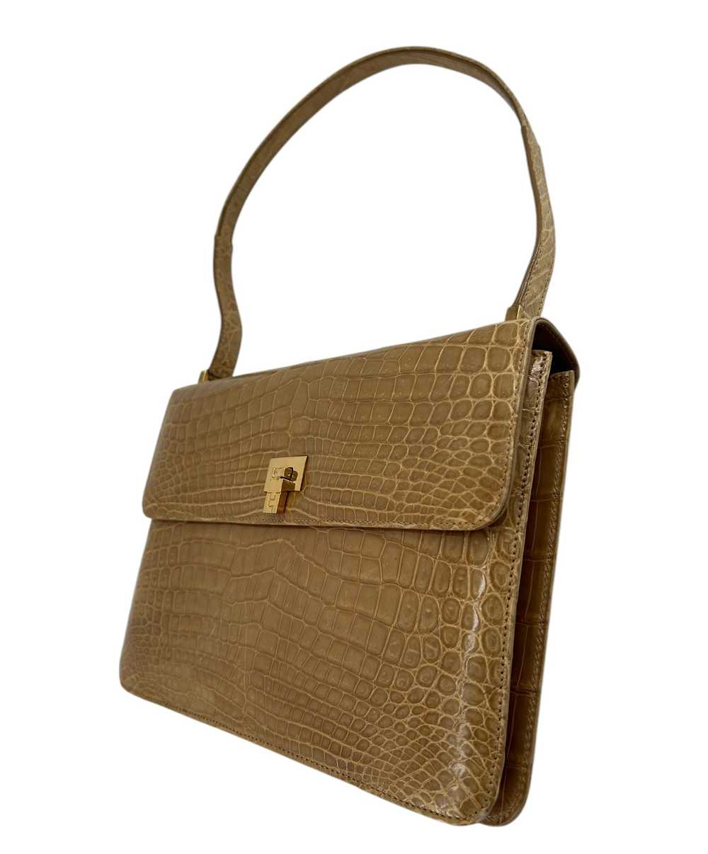 Lambertson Truex Tan Baby Crocodile Handbag - image 3